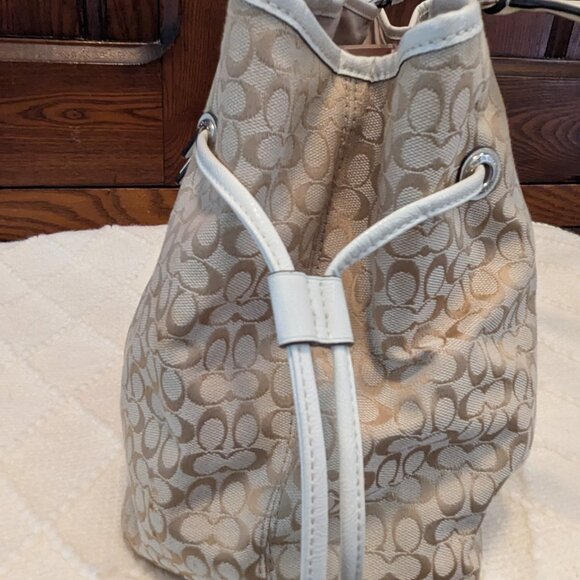 Coach Signature Tan Canvas White Leather Stripe Satchel Bag F31308 - Picture 5 of 14